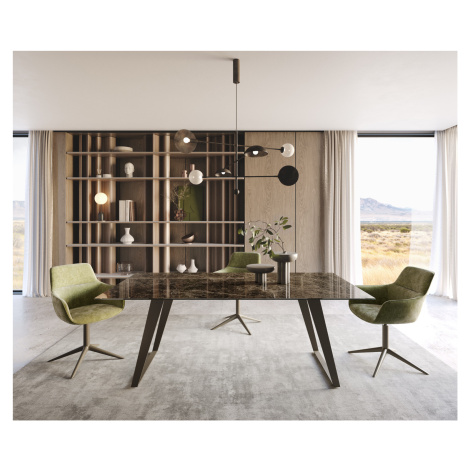 DELIFE Jídelní stůl Edge 200x100 keramika Laminam® Emperador Extra Lucidato tmavě hnědá kov tita