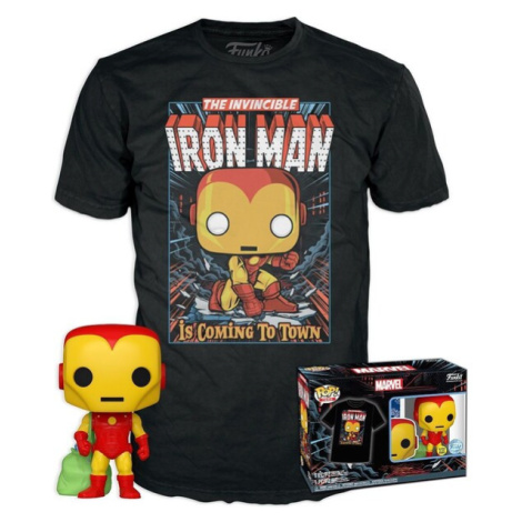 Funko POP! & Tee: Marvel- Holiday Iron Man (GITD) M