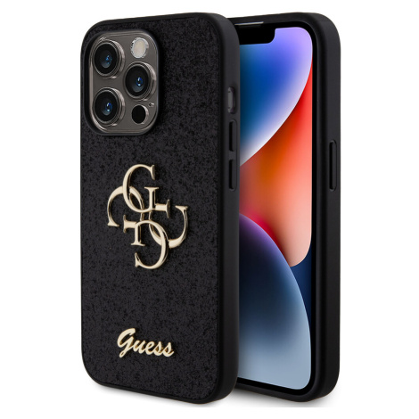 Guess PU Fixed Glitter 4G Metal Logo kryt iPhone 15 Pro černý