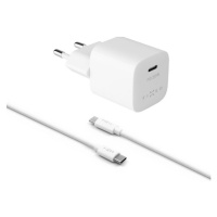 FIXED Mini nabíječka s USB-C a USB-C/USB-C kabelem, PD, 1 m, 20W, bílý