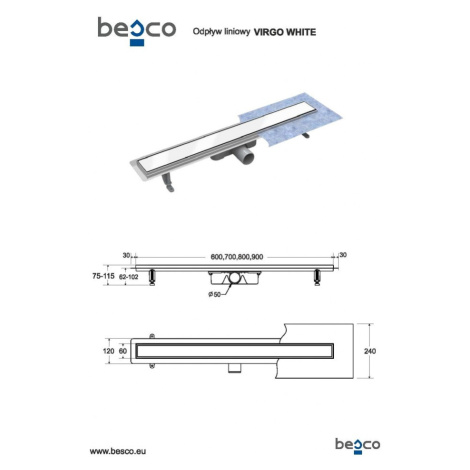 BESCO Odtokový žlab VIRGO WHITE Rozměr A 70 cm ZLOL70VW