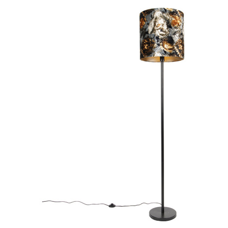 Klasická stojací lampa černé látkové stínítko květiny 40 cm - Simplo QAZQA
