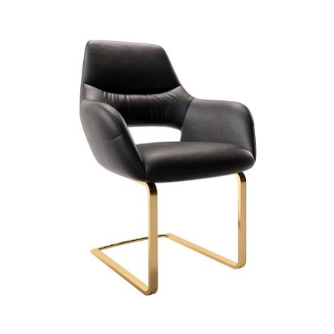 DELIFE Jídelní židle Yago-Flex s područkou konzolová podnož plochá zlatá pravá kůže černá