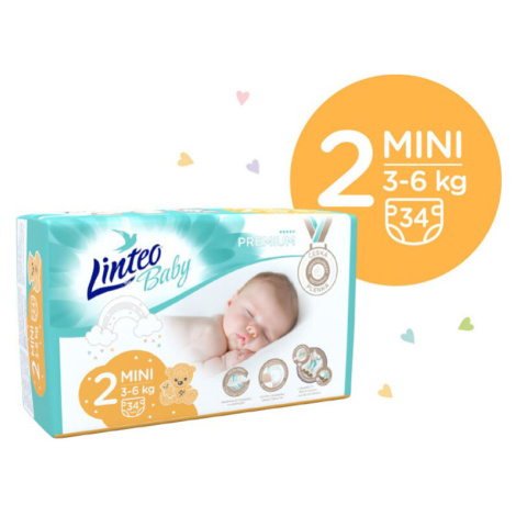 LINTEO BABY Premium Pleny jednorázové 2 MINI (3-6 kg) 136 ks Linteobaby