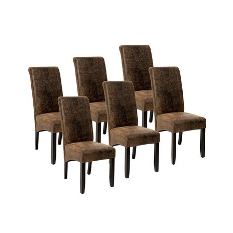 6× Jídelní židle ergonomické, masivní dřevo, vintage hnědá tectake