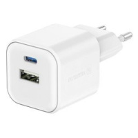 Swissten síťový adaptér GaN 1x USB-C 35W PD + 1x USB-A 27W QC bílý