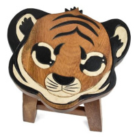 Oriental stolička dřevěná, dekor tygr