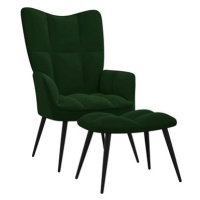 Relaxační křeslo se stoličkou tmavě zelené samet, 328086