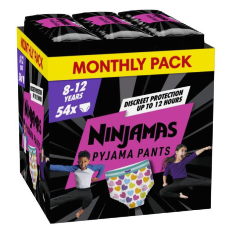 PAMPERS Kalhotky plenkové Ninjamas Pyjama Pants Srdíčka, 54 ks, 8 let, 27kg-43kg