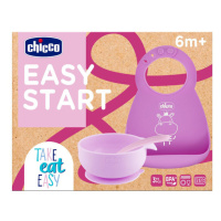 CHICCO Set jídelní silikonový - pink, 6m+