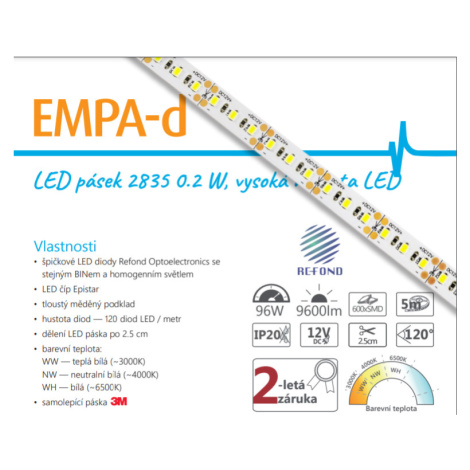 LED pásek 12V DC PROFI 5m 19,2W/m 120ks/m 2835 STUDENÁ BÍLÁ Epiled