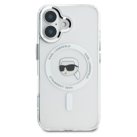 Zadní kryt Karl Lagerfeld IML Karl Head Metal Frame MagSafe pro Apple iPhone 16, transparentní