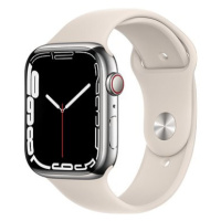 Apple Watch Series 7 45mm Cellular Stříbrný nerez s hvězdně bílým sportovním řemínkem
