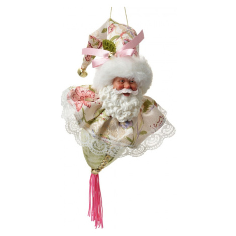 Zeleno-růžová závěsná dekorace Santa Claus se střapcem – 35 cm Clayre & Eef