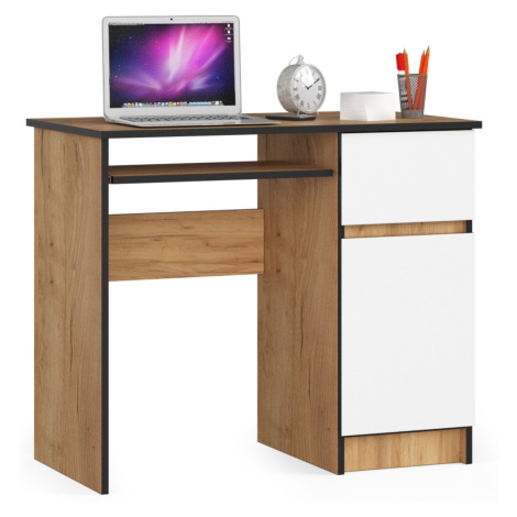 Ak furniture Psací stůl PIKSEL 90 cm dub craft zlatý/bílý pravý