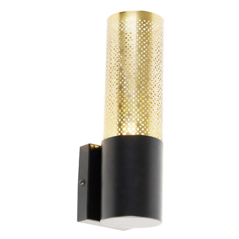 Industriální nástěnné svítidlo černé se zlatem 11,5 cm - Raspi QAZQA