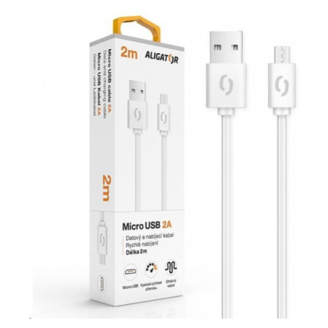 Aligator datový a nabíjecí kabel, konektor micro USB, 2A, 2m, bílá