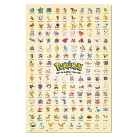 Plakát, Obraz - Pokémon - Kanto První Generace, 61x91.5 cm