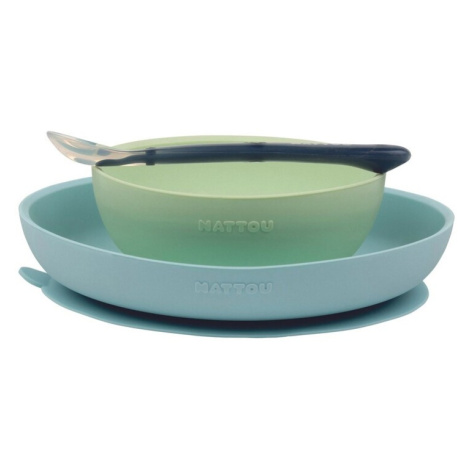 NATTOU - Set jídelní silikonový 3 ks zeleno-modrý bez BPA