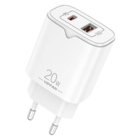 Síťová nabíječka Vipfan E08, USB + USB-C, 20W PD + QC 3.0 (bílá)