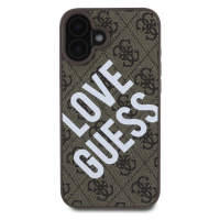 Zadní kryt Guess PU Leather 4G Big Love Logo MagSafe pro Apple iPhone 16, hnědá