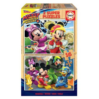 Educa Dřevěné puzzle Mickey, Minnie a závodníci 2x16 dílků