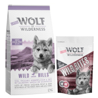 Wolf of Wilderness granule 12 kg + snack 180g zdarma! - Junior - Wild Hills - kachna + Leafy Wil