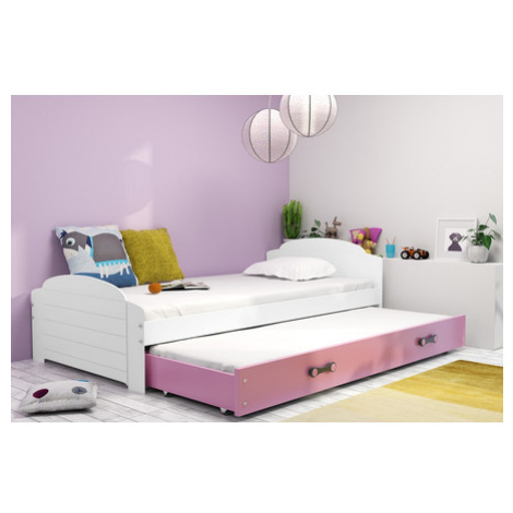 Dětská postel LILI s výsuvným lůžkem 90x200 cm - bílá Růžová BMS