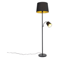 Klasická stojací lampa černá se zlatem a světlem na čtení - Retro