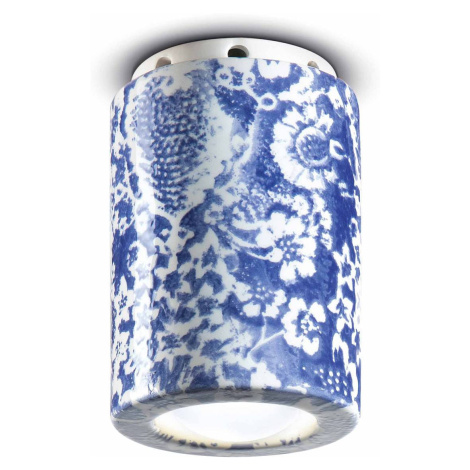 Ferroluce Stropní lampa PI, květinový vzor, Ø 8,5 cm modrá/bílá Ferro Luce