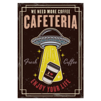 Ilustrace Ufo stealing coffee paper cup vintage, Igor Zhuravel, 26.7 × 40 cm