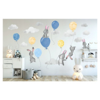 Velká nálepka na zeď modře žlutá zajíčková a balóny 100 x 200 cm