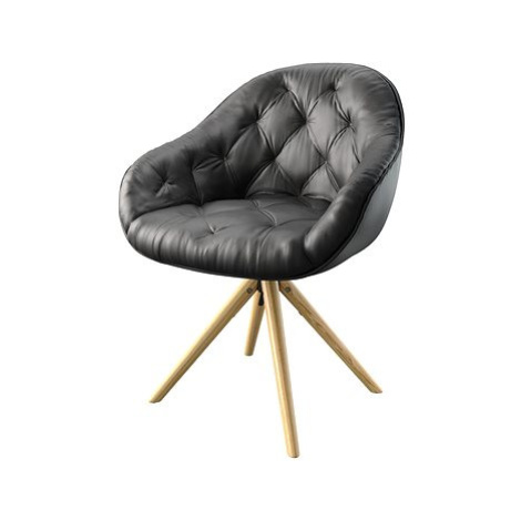 DELIFE Otočná židle Gaio-Flex černá pravá kůže dřevěná podnož zaoblená otočná