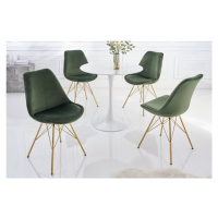 Estila Art deco designová jídelní židle Scandinavia s tmavě zeleným sametovým potahem a zlatýma 