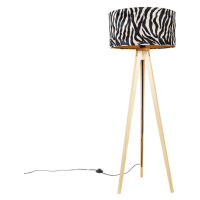 Stojací lampa dřevěná s látkovým stínidlem zebra 50 cm - stativ Classic