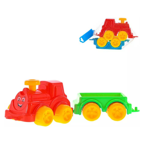 Baby vláček barevný set lokomotiva + vagón s obličejem 2 barvy plast POLESIE