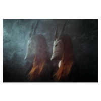 Ilustrace Redhead woman wearing mask, long exposure, Martina Rigoli, 40 × 26.7 cm