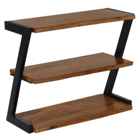 Estila Industriální hnědý tříúrovňový botník Mammut z masivního akáciového dřeva s kovovou konst