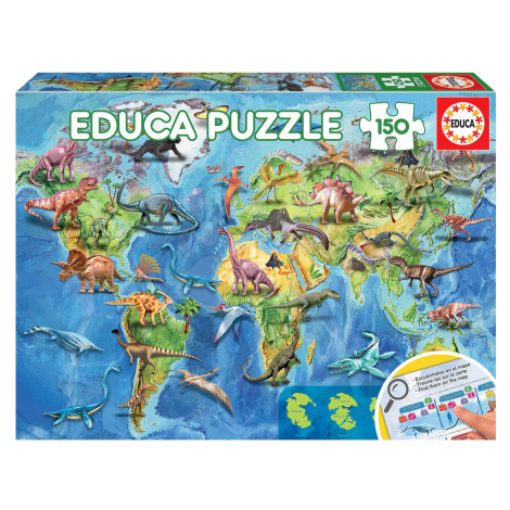 Puzzle mapa světa Dinosaurs World Map Educa 150 dílků od 7 let