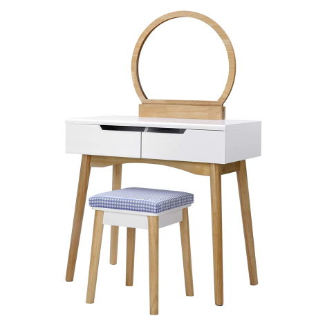 SONGMICS Toaletní stolek s židlí bílý dřevěné nohy 80 x 128 x 40 cm