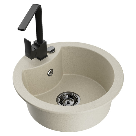 MEXEN/S Diego granitový dřez 1-miska včetně baterie Rita, béžový 6512-69-670300-70