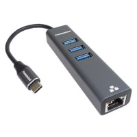 PremiumCord Adapter USB-C na Gigabit 10/100/1000Mbps + 3x USB3.2 konektor