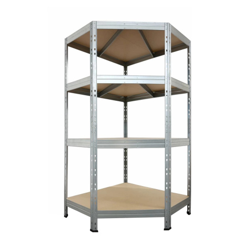AR Shelving Rohový kovový regál RIVET pozink. 4 police 250kg 180x90x45x65cm