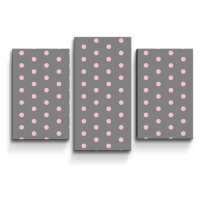 Obraz - 3-dílný Růžové puntíky na šedé - 75x50 cm