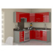 Rohová kuchyňská linka Rose 190x170 cm, s pracovní deskou, červená/ šedá