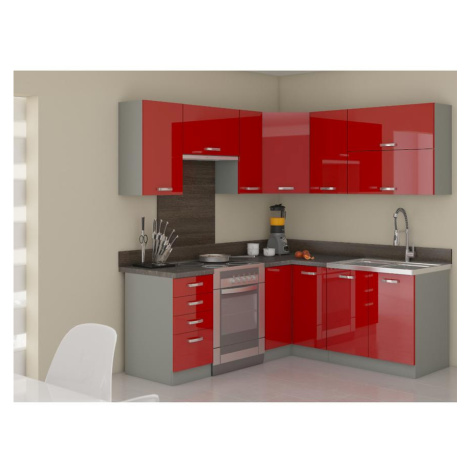 Rohová kuchyňská linka Rose 190x170 cm, s pracovní deskou, červená/ šedá BAUMAX