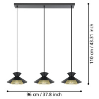 EGLO Závěsné světlo Grizedale, 3 zdroje, černá/mosaz