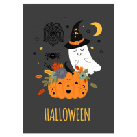 Ilustrace cute halloween poster with pumpkin, ghost and spider, nataka, 30 × 40 cm