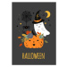 Ilustrace cute halloween poster with pumpkin, ghost and spider, nataka, 30 × 40 cm