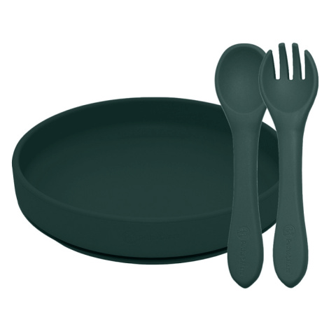 PETITE&MARS Set jídelní silikonový TAKE&MATCH 2 ks talíř + příbor Misty Green 6m+